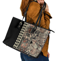 Hawaiian Quilt Leather Tote Bag Hibiscus Kakau Vintage Style - Wonder Print Shop