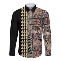 Hawaiian Quilt Long Sleeve Button Shirt Hibiscus Kakau Vintage Style - Wonder Print Shop