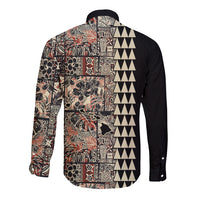 Hawaiian Quilt Long Sleeve Button Shirt Hibiscus Kakau Vintage Style - Wonder Print Shop