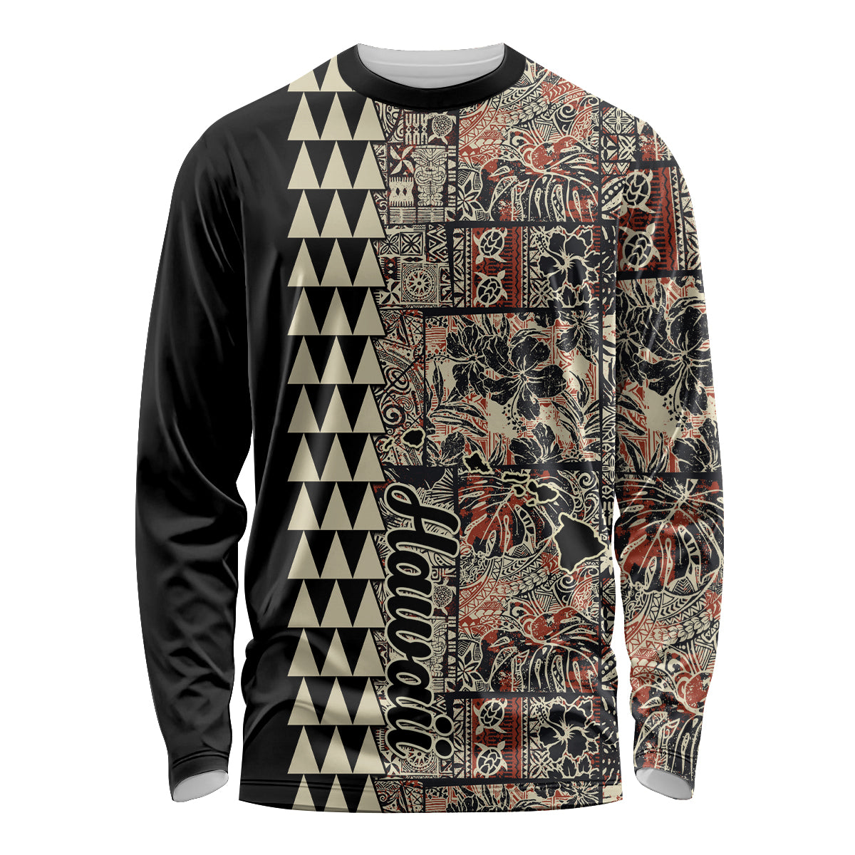 Hawaiian Quilt Long Sleeve Shirt Hibiscus Kakau Vintage Style - Wonder Print Shop