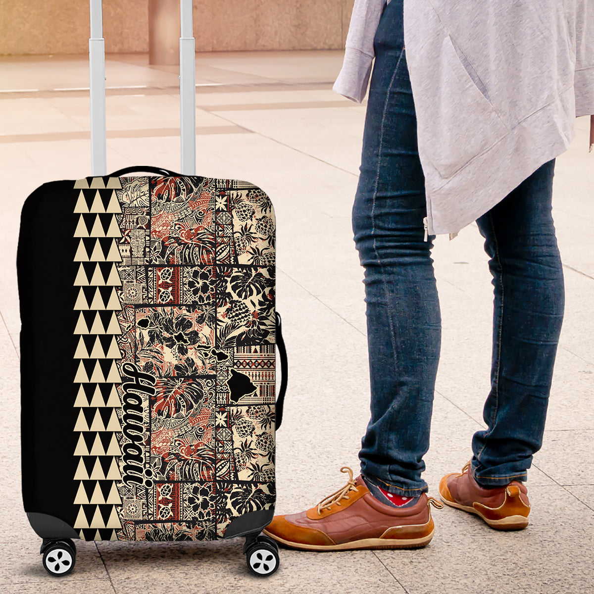 Hawaiian Quilt Luggage Cover Hibiscus Kakau Vintage Style - Wonder Print Shop