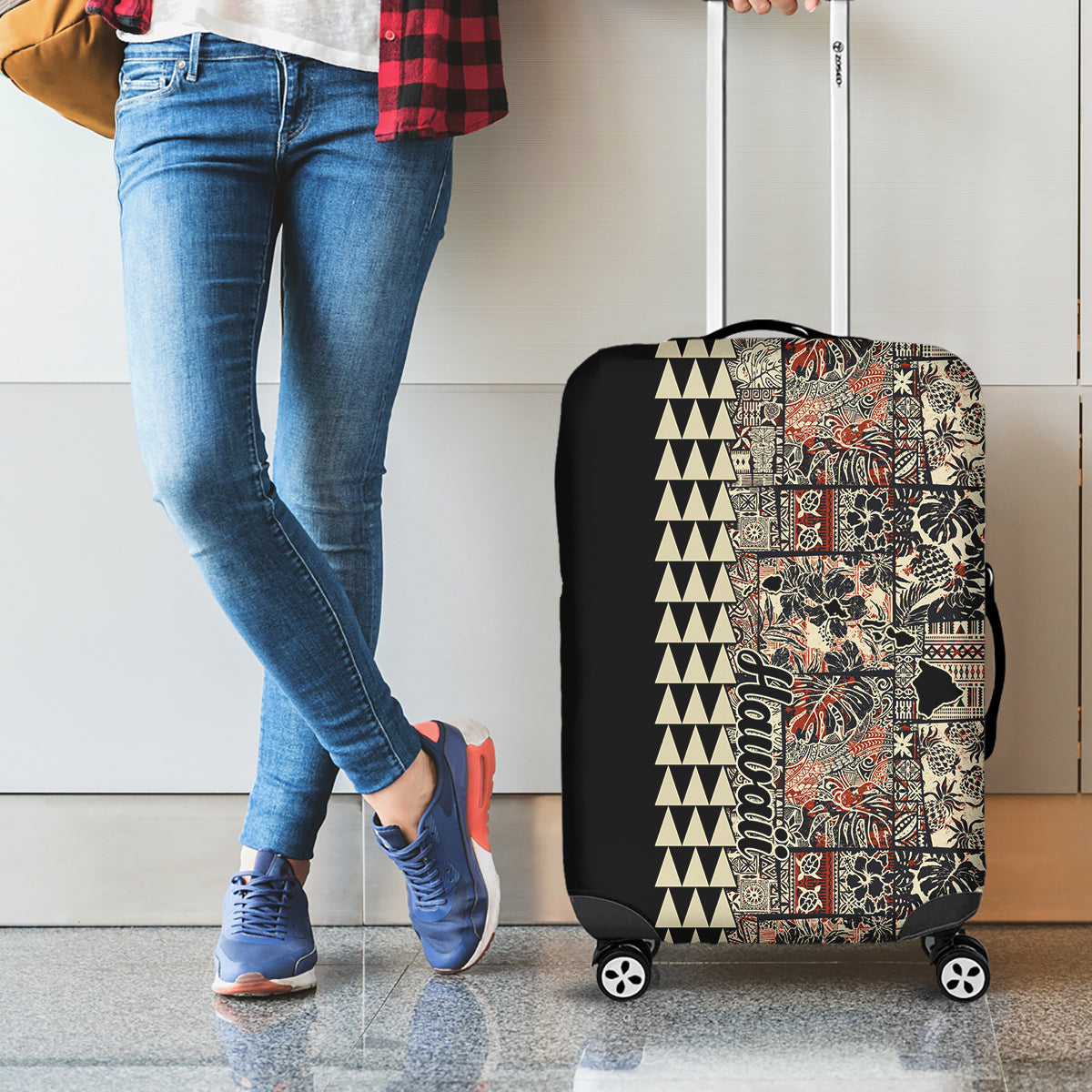 Hawaiian Quilt Luggage Cover Hibiscus Kakau Vintage Style - Wonder Print Shop