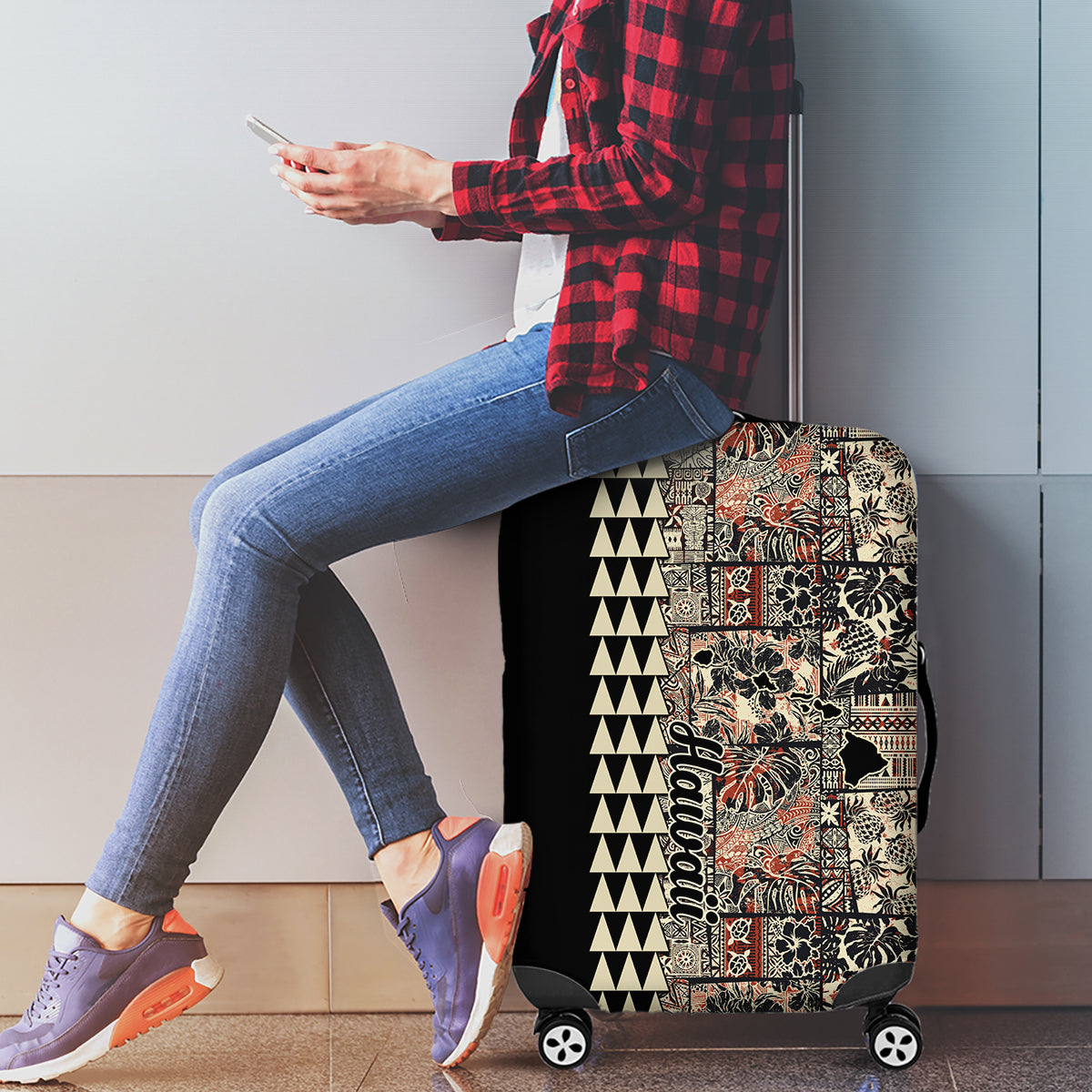 Hawaiian Quilt Luggage Cover Hibiscus Kakau Vintage Style - Wonder Print Shop