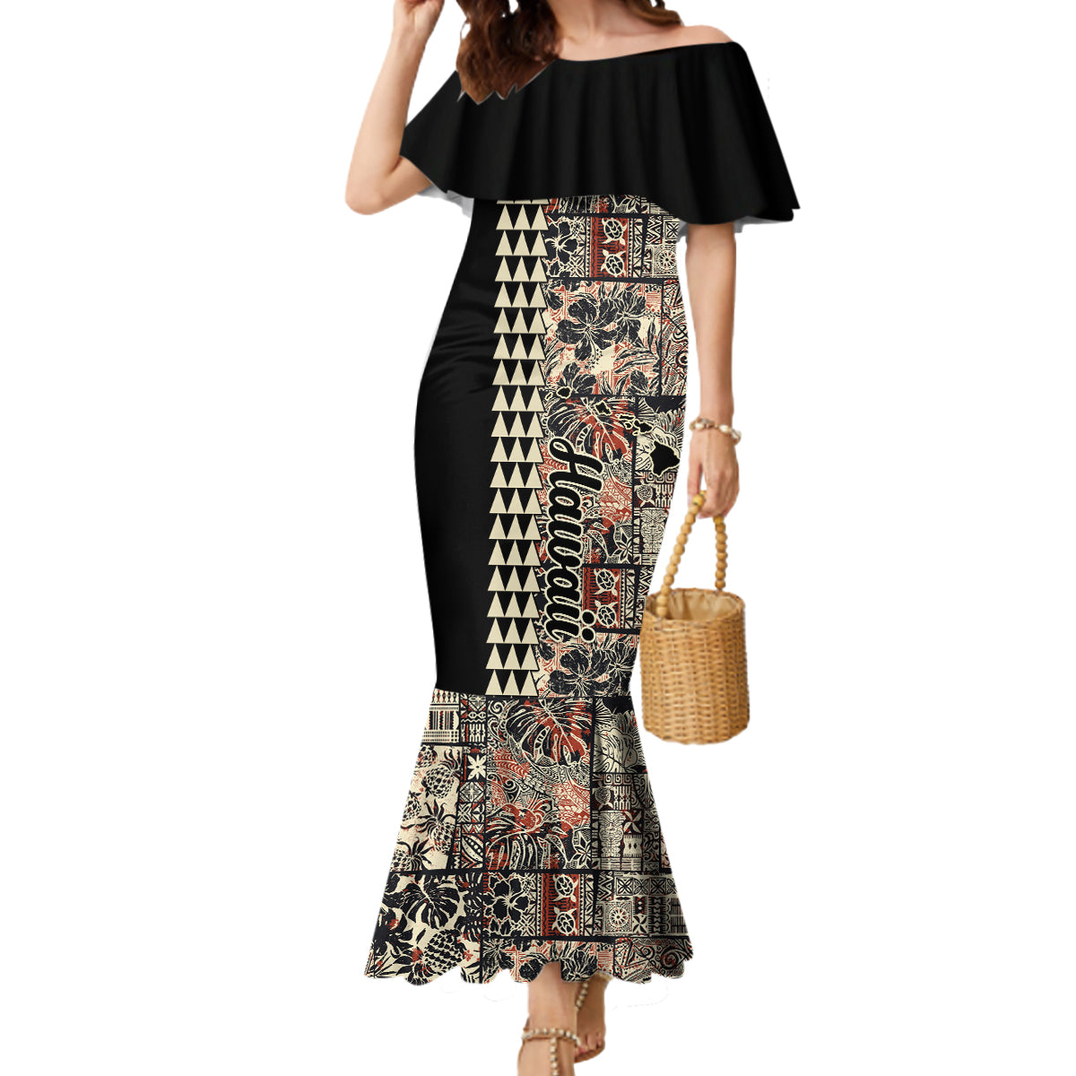 Hawaiian Quilt Mermaid Dress Hibiscus Kakau Vintage Style - Wonder Print Shop