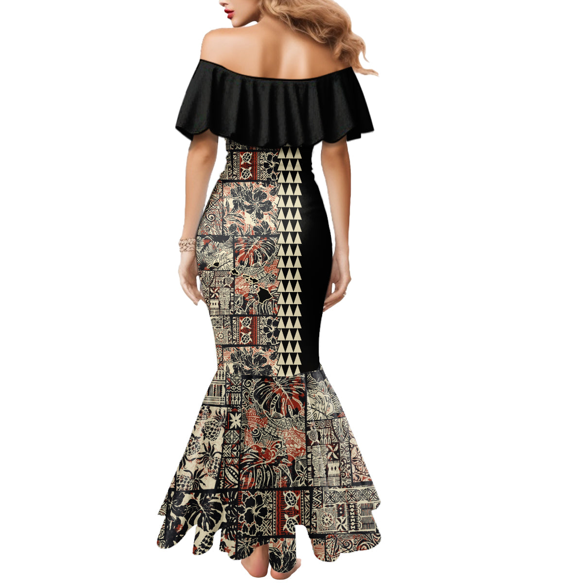 Hawaiian Quilt Mermaid Dress Hibiscus Kakau Vintage Style - Wonder Print Shop