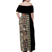 Hawaiian Quilt Off Shoulder Maxi Dress Hibiscus Kakau Vintage Style - Wonder Print Shop