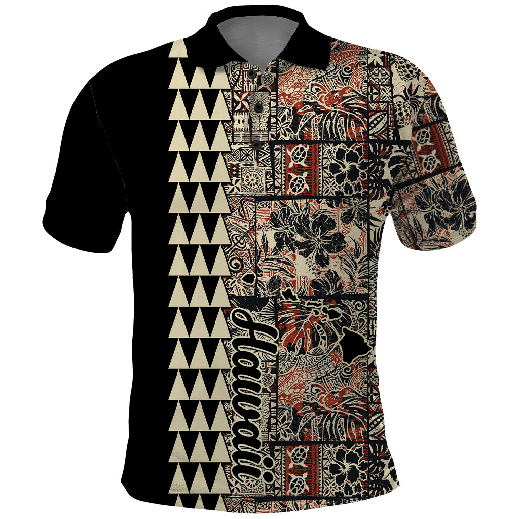 Hawaiian Quilt Polo Shirt Hibiscus Kakau Vintage Style - Wonder Print Shop
