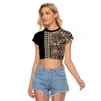 Hawaiian Quilt Raglan Cropped T Shirt Hibiscus Kakau Vintage Style - Wonder Print Shop