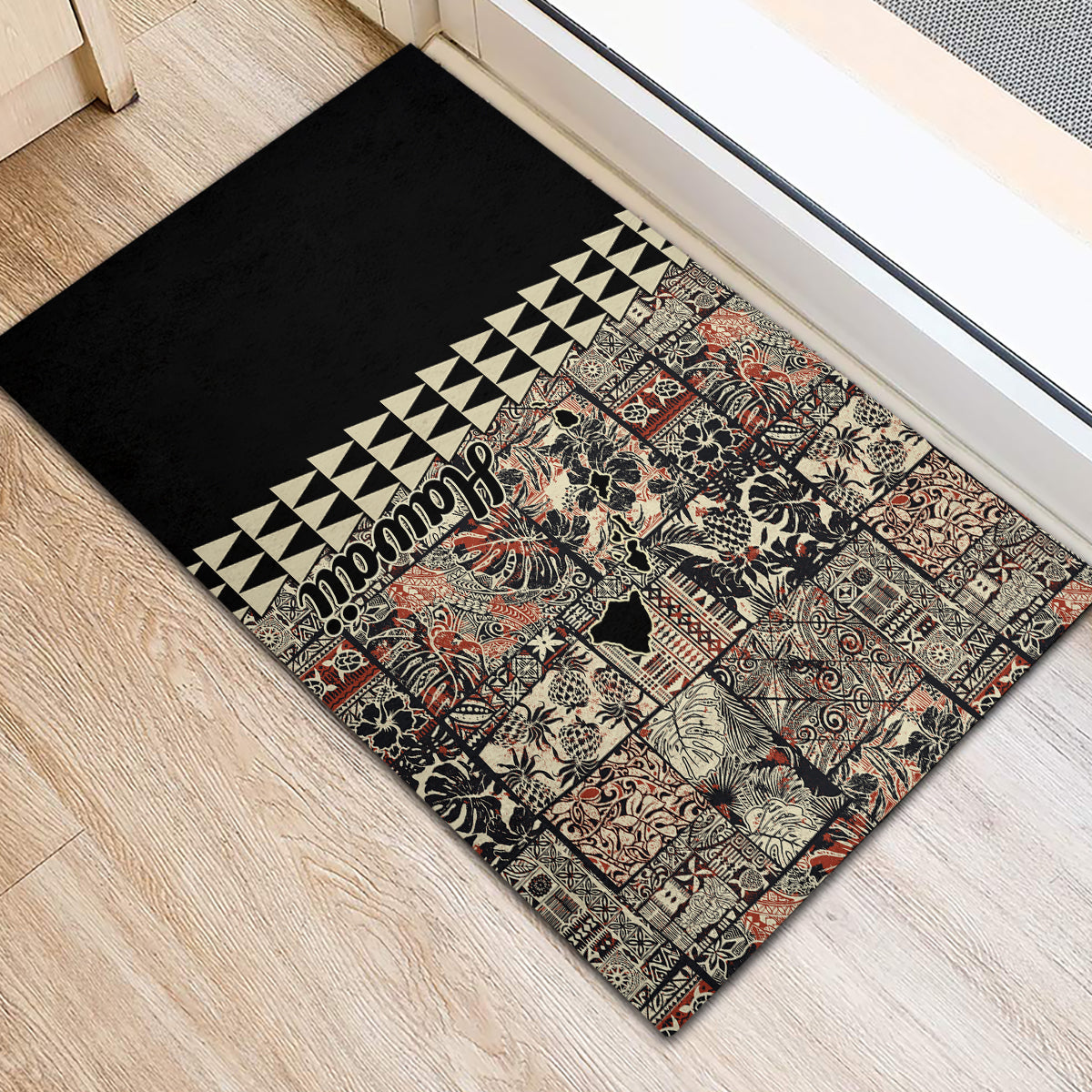 Hawaiian Quilt Rubber Doormat Hibiscus Kakau Vintage Style - Wonder Print Shop