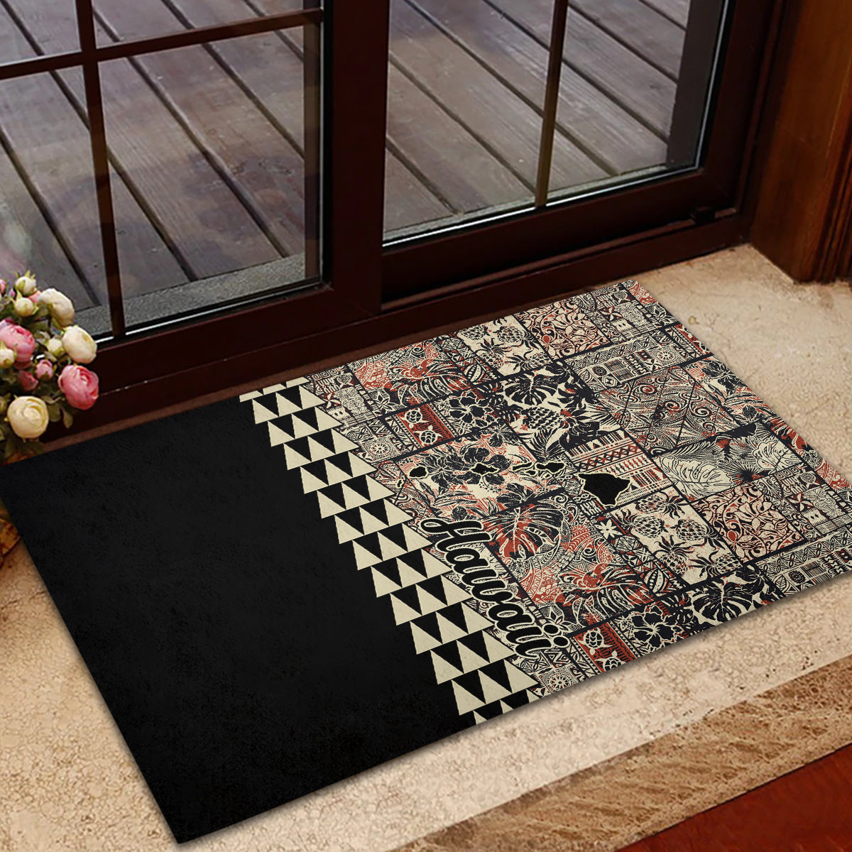 Hawaiian Quilt Rubber Doormat Hibiscus Kakau Vintage Style - Wonder Print Shop