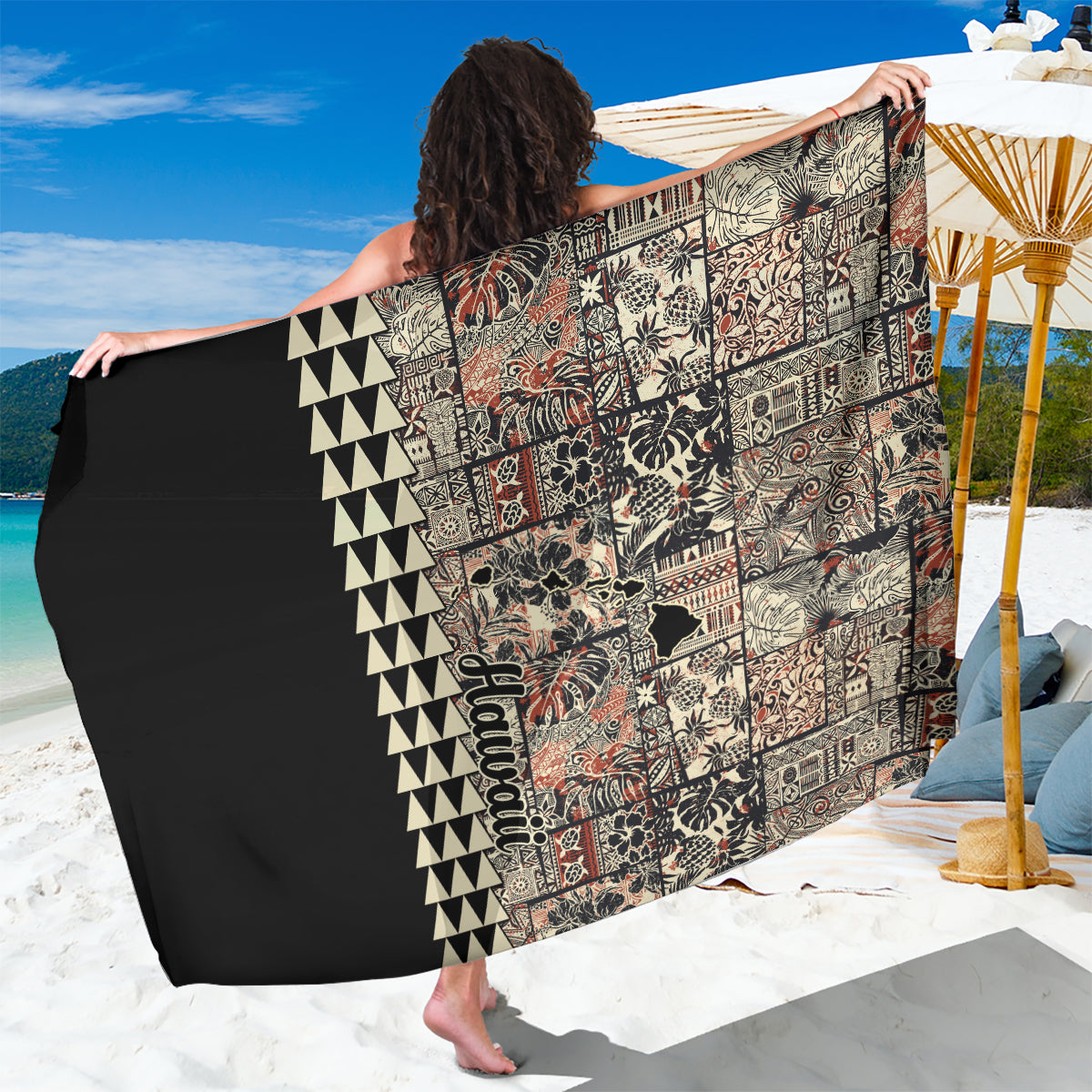 Hawaiian Quilt Sarong Hibiscus Kakau Vintage Style - Wonder Print Shop