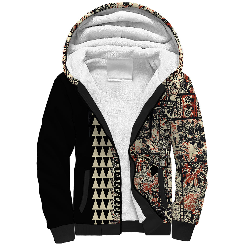 Hawaiian Quilt Sherpa Hoodie Hibiscus Kakau Vintage Style - Wonder Print Shop
