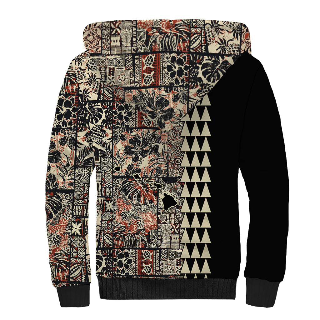Hawaiian Quilt Sherpa Hoodie Hibiscus Kakau Vintage Style - Wonder Print Shop