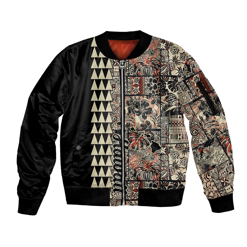 Hawaiian Quilt Sleeve Zip Bomber Jacket Hibiscus Kakau Vintage Style - Wonder Print Shop