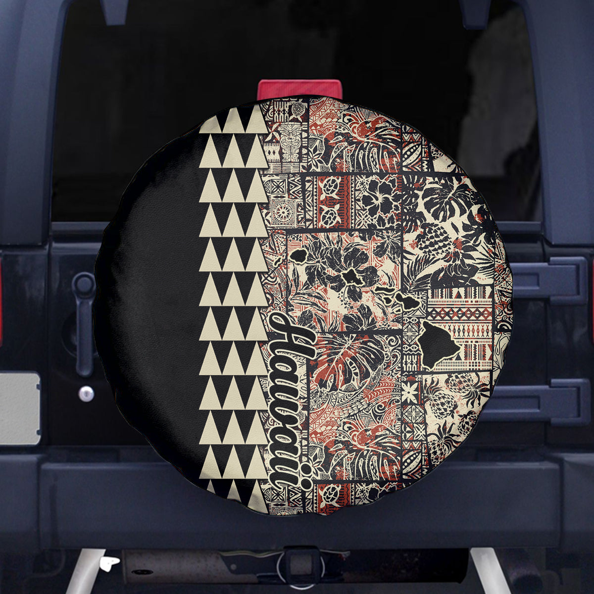 Hawaiian Quilt Spare Tire Cover Hibiscus Kakau Vintage Style - Wonder Print Shop
