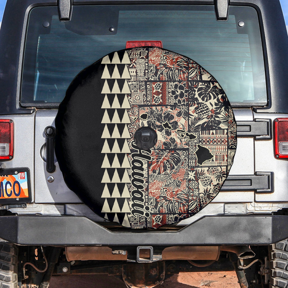 Hawaiian Quilt Spare Tire Cover Hibiscus Kakau Vintage Style - Wonder Print Shop