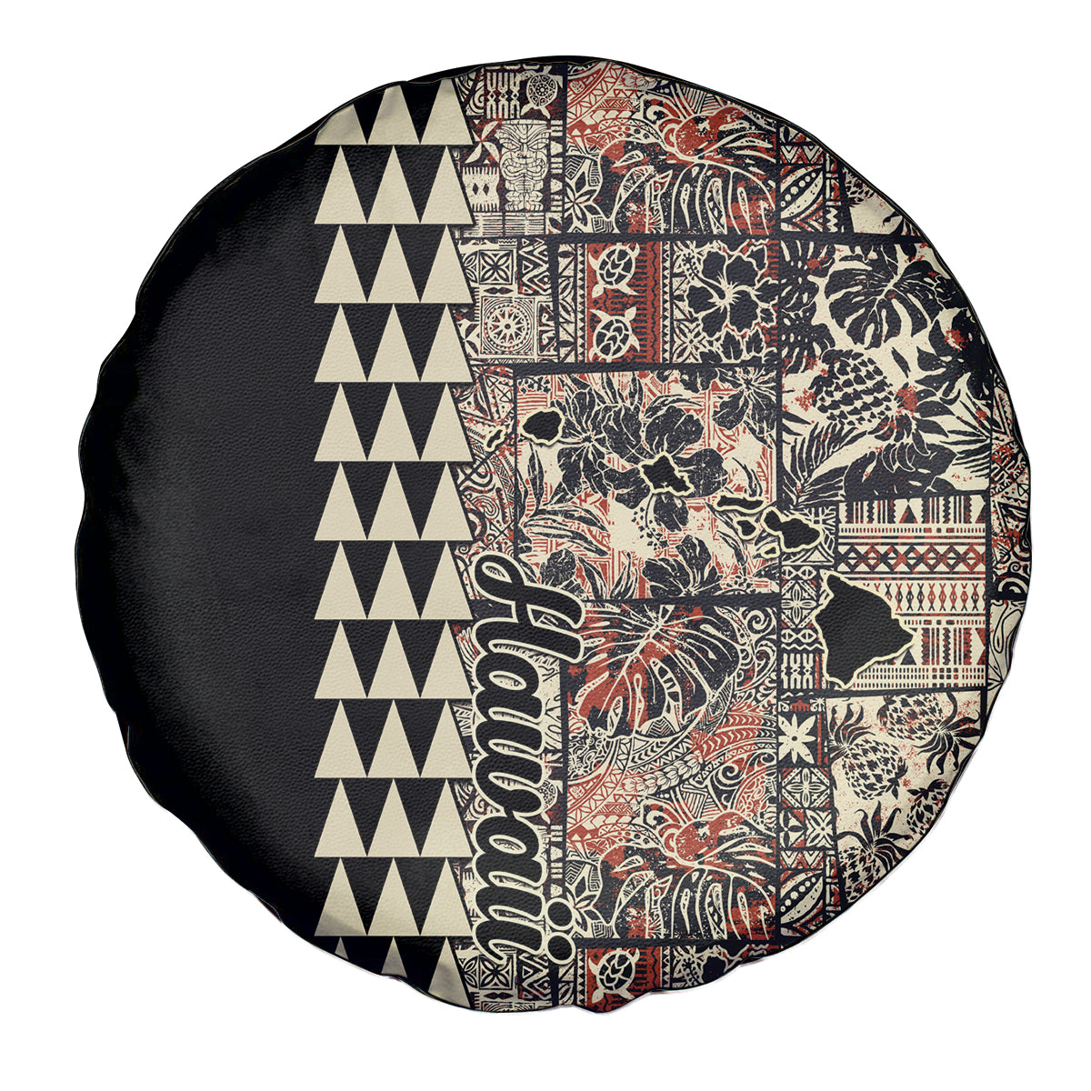 Hawaiian Quilt Spare Tire Cover Hibiscus Kakau Vintage Style - Wonder Print Shop