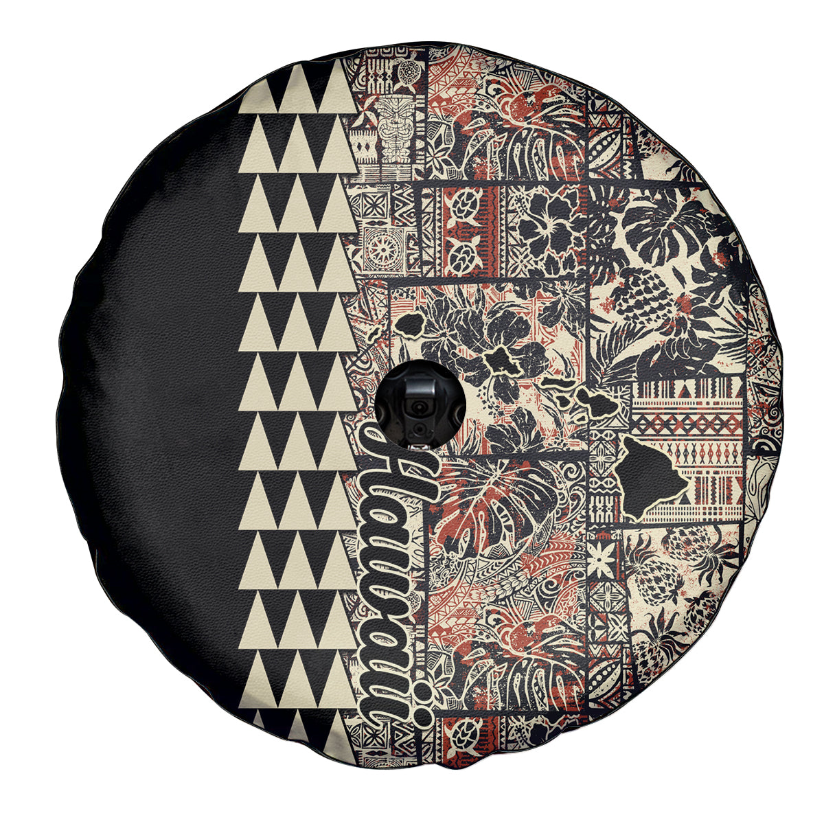 Hawaiian Quilt Spare Tire Cover Hibiscus Kakau Vintage Style - Wonder Print Shop