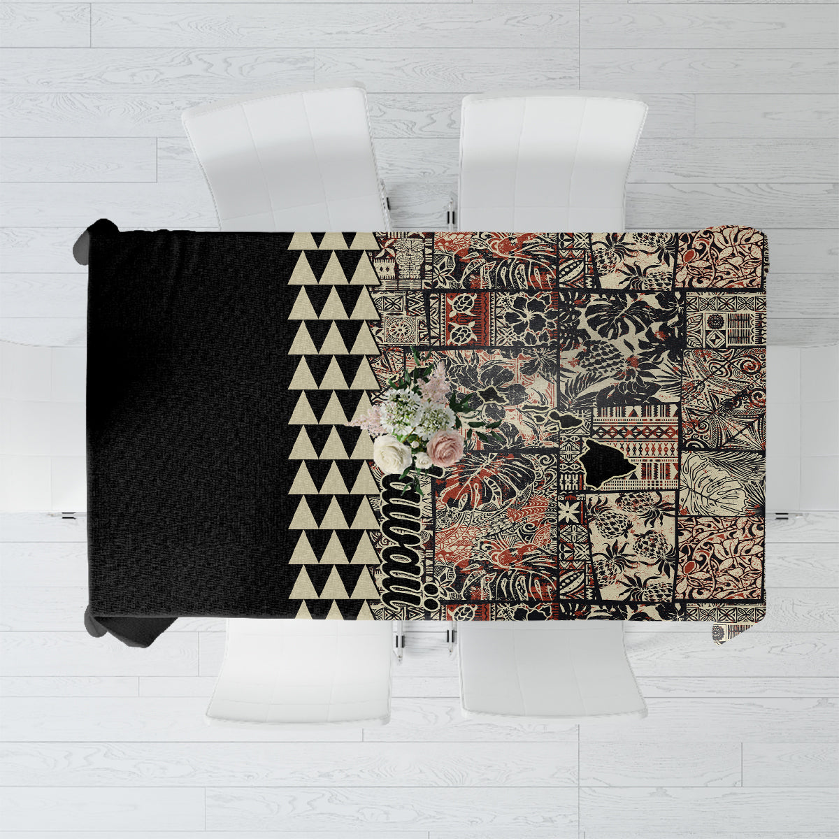 Hawaiian Quilt Tablecloth Hibiscus Kakau Vintage Style - Wonder Print Shop