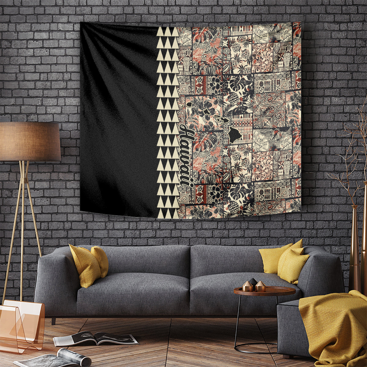 Hawaiian Quilt Tapestry Hibiscus Kakau Vintage Style - Wonder Print Shop