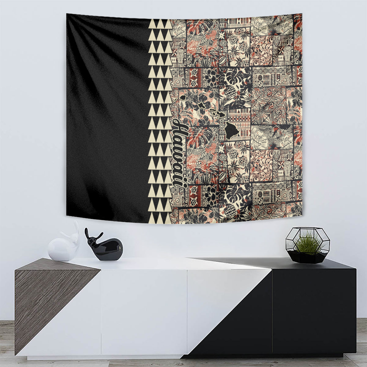 Hawaiian Quilt Tapestry Hibiscus Kakau Vintage Style - Wonder Print Shop