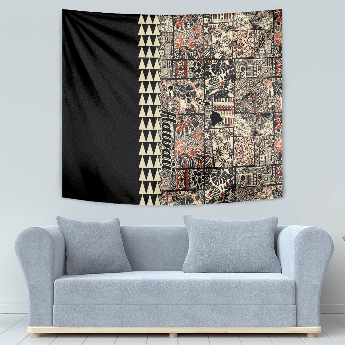 Hawaiian Quilt Tapestry Hibiscus Kakau Vintage Style - Wonder Print Shop