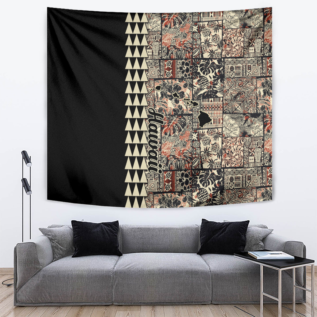 Hawaiian Quilt Tapestry Hibiscus Kakau Vintage Style - Wonder Print Shop