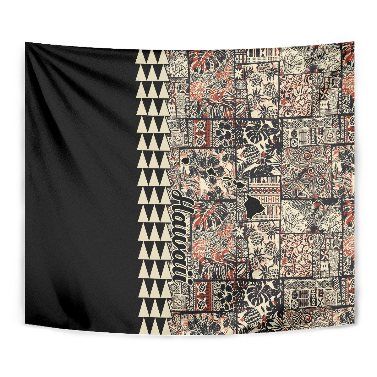 Hawaiian Quilt Tapestry Hibiscus Kakau Vintage Style - Wonder Print Shop