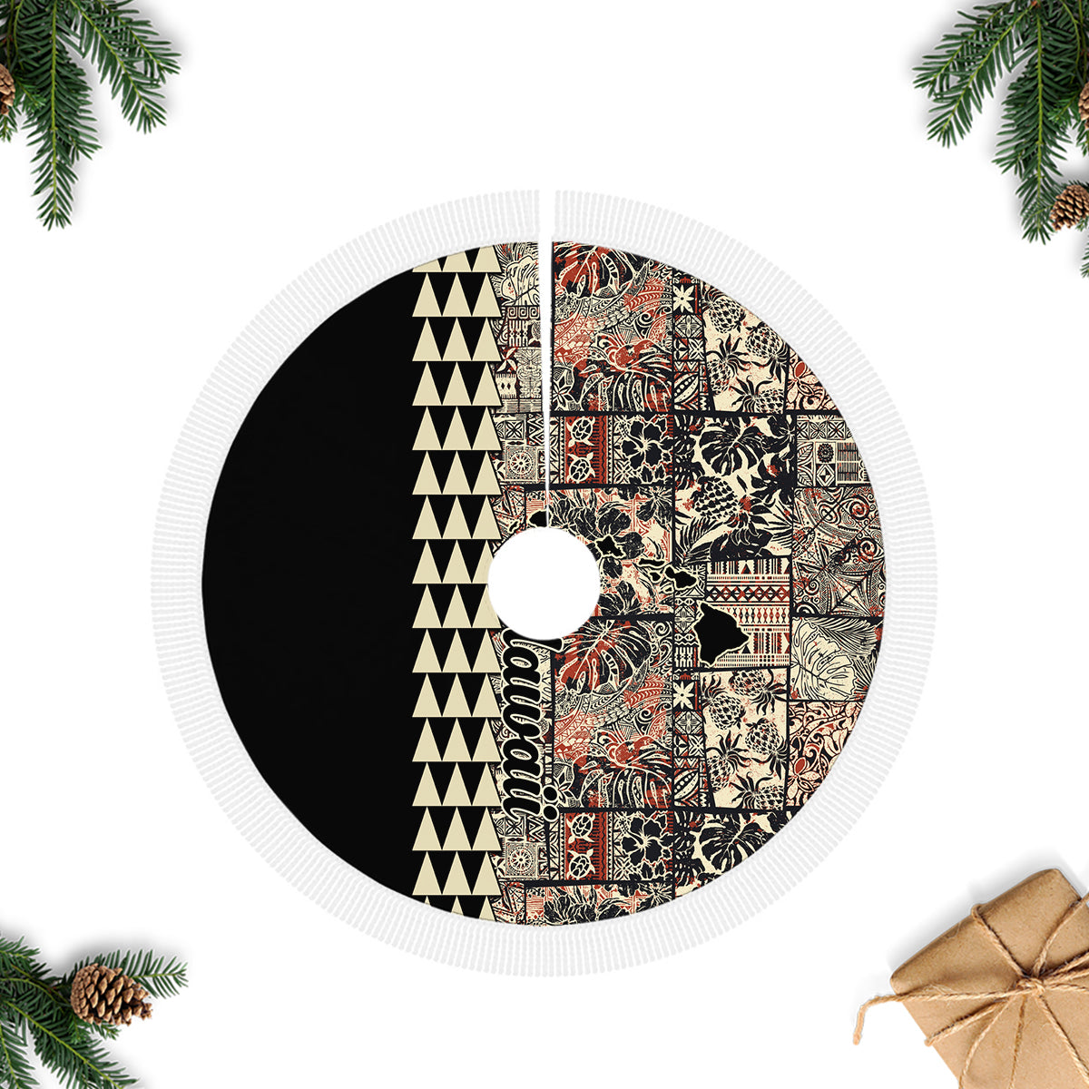 Hawaiian Quilt Tree Skirt Hibiscus Kakau Vintage Style - Wonder Print Shop