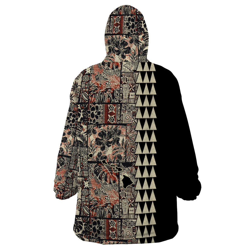 Hawaiian Quilt Wearable Blanket Hoodie Hibiscus Kakau Vintage Style - Wonder Print Shop