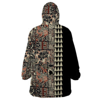 Hawaiian Quilt Wearable Blanket Hoodie Hibiscus Kakau Vintage Style - Wonder Print Shop