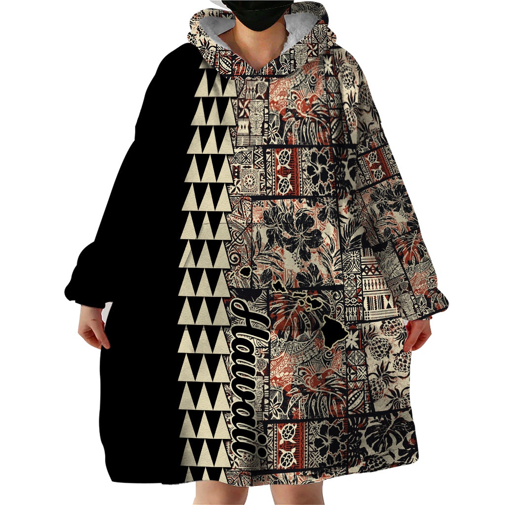 Hawaiian Quilt Wearable Blanket Hoodie Hibiscus Kakau Vintage Style - Wonder Print Shop