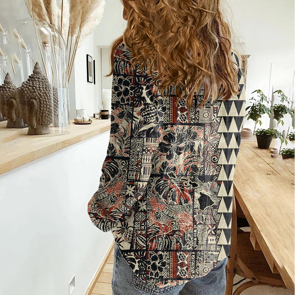 Hawaiian Quilt Women Casual Shirt Hibiscus Kakau Vintage Style - Wonder Print Shop