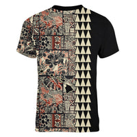 Hawaiian Quilt Women V Neck T Shirt Hibiscus Kakau Vintage Style - Wonder Print Shop