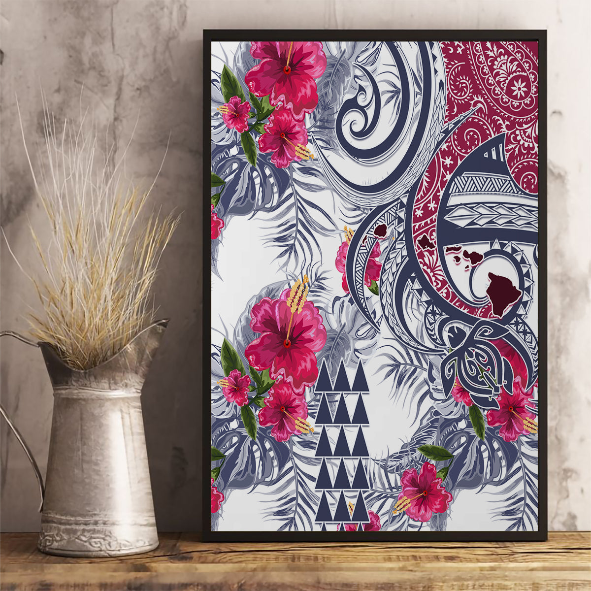 Hawaii Kakau Mix Paisley Pattern Canvas Wall Art Polynesian Tropical Unique Style - Wonder Print Shop