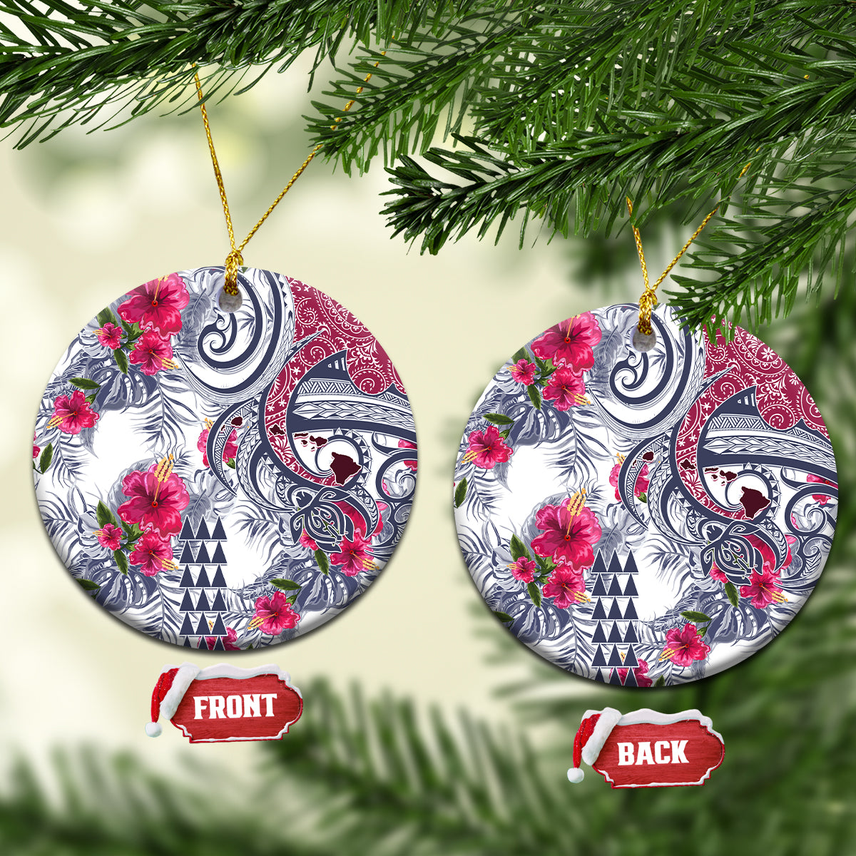 Hawaii Kakau Mix Paisley Pattern Ceramic Ornament Polynesian Tropical Unique Style - Wonder Print Shop