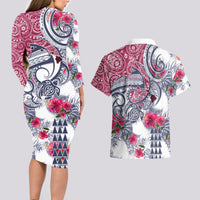 Hawaii Kakau Mix Paisley Pattern Couples Matching Long Sleeve Bodycon Dress and Hawaiian Shirt Polynesian Tropical Unique Style - Wonder Print Shop