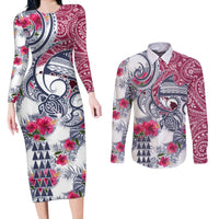 Hawaii Kakau Mix Paisley Pattern Couples Matching Long Sleeve Bodycon Dress and Long Sleeve Button Shirt Polynesian Tropical Unique Style - Wonder Print Shop