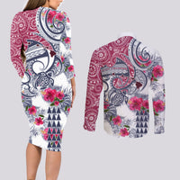 Hawaii Kakau Mix Paisley Pattern Couples Matching Long Sleeve Bodycon Dress and Long Sleeve Button Shirt Polynesian Tropical Unique Style - Wonder Print Shop