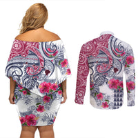 Hawaii Kakau Mix Paisley Pattern Couples Matching Off Shoulder Short Dress and Long Sleeve Button Shirt Polynesian Tropical Unique Style - Wonder Print Shop