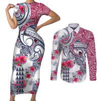 Hawaii Kakau Mix Paisley Pattern Couples Matching Short Sleeve Bodycon Dress and Long Sleeve Button Shirt Polynesian Tropical Unique Style - Wonder Print Shop