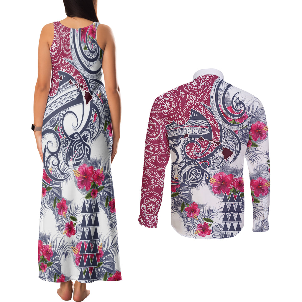 Hawaii Kakau Mix Paisley Pattern Couples Matching Tank Maxi Dress and Long Sleeve Button Shirt Polynesian Tropical Unique Style - Wonder Print Shop