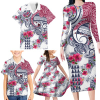 Hawaii Kakau Mix Paisley Pattern Family Matching Long Sleeve Bodycon Dress and Hawaiian Shirt Polynesian Tropical Unique Style - Wonder Print Shop