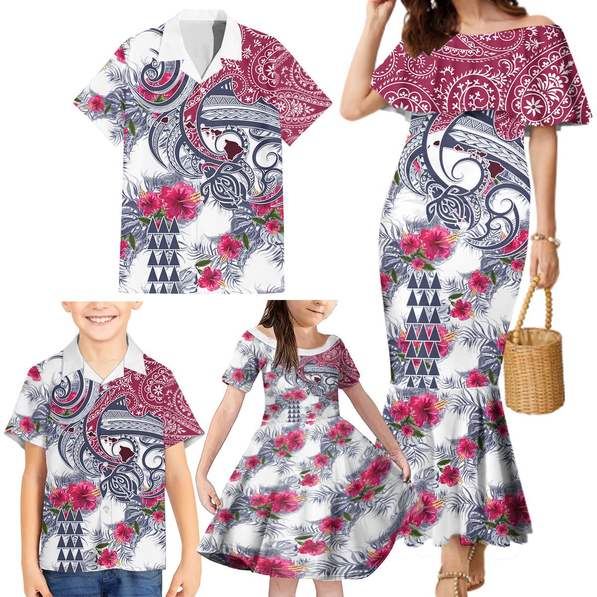 Hawaii Kakau Mix Paisley Pattern Family Matching Mermaid Dress and Hawaiian Shirt Polynesian Tropical Unique Style - Wonder Print Shop