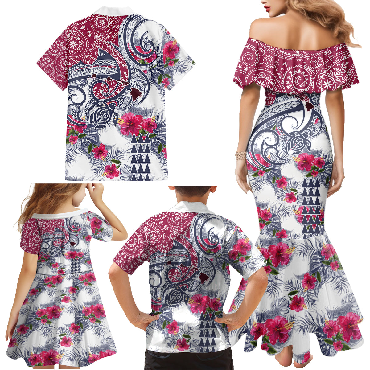 Hawaii Kakau Mix Paisley Pattern Family Matching Mermaid Dress and Hawaiian Shirt Polynesian Tropical Unique Style - Wonder Print Shop
