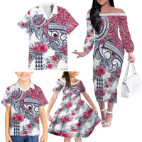 Hawaii Kakau Mix Paisley Pattern Family Matching Off Shoulder Long Sleeve Dress and Hawaiian Shirt Polynesian Tropical Unique Style - Wonder Print Shop
