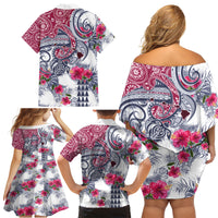 Hawaii Kakau Mix Paisley Pattern Family Matching Off Shoulder Short Dress and Hawaiian Shirt Polynesian Tropical Unique Style - Wonder Print Shop