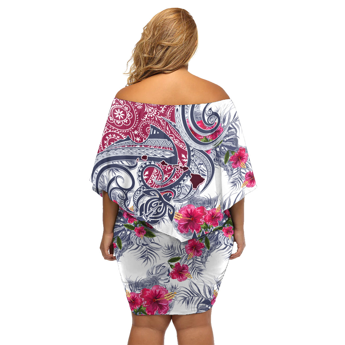 Hawaii Kakau Mix Paisley Pattern Family Matching Off Shoulder Short Dress and Hawaiian Shirt Polynesian Tropical Unique Style - Wonder Print Shop