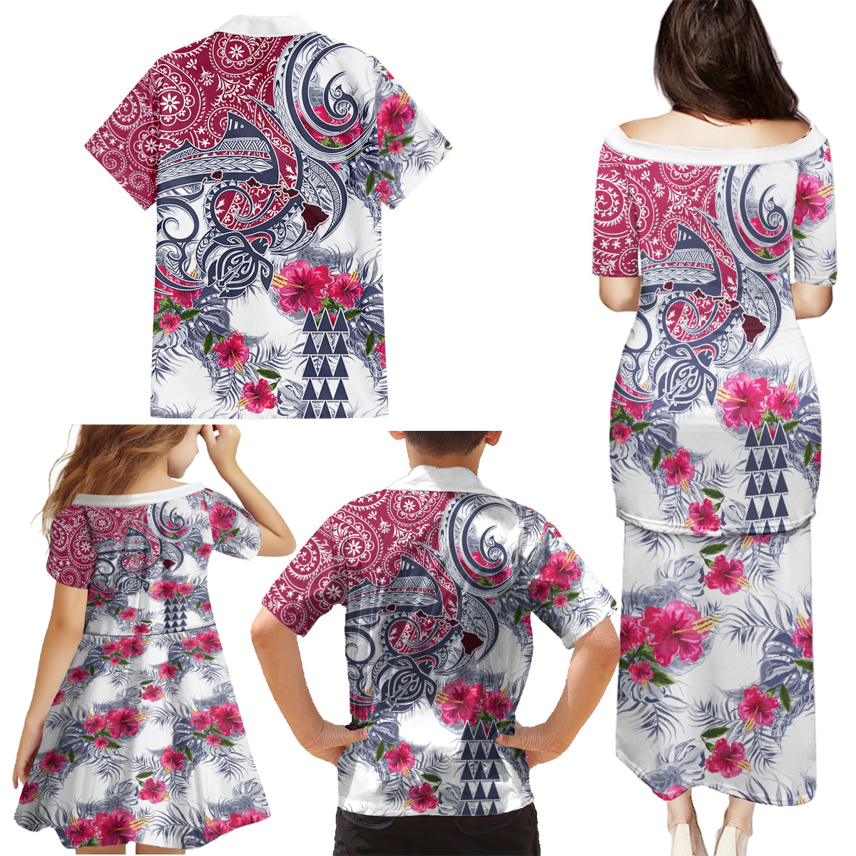 Hawaii Kakau Mix Paisley Pattern Family Matching Puletasi Dress and Hawaiian Shirt Polynesian Tropical Unique Style - Wonder Print Shop