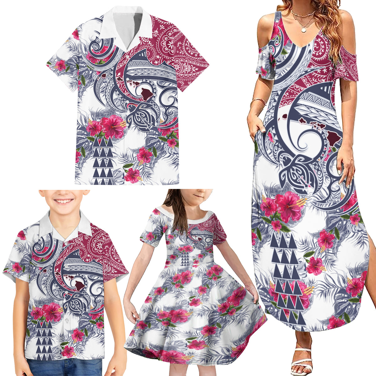 Hawaii Kakau Mix Paisley Pattern Family Matching Summer Maxi Dress and Hawaiian Shirt Polynesian Tropical Unique Style - Wonder Print Shop